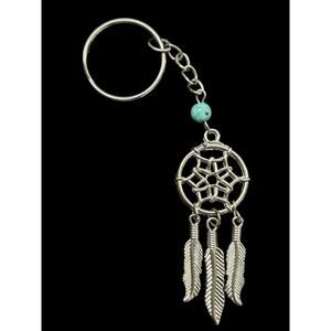 Silvertone Faux Turquoise Dream Catcher Keychain Keyring 4.5"